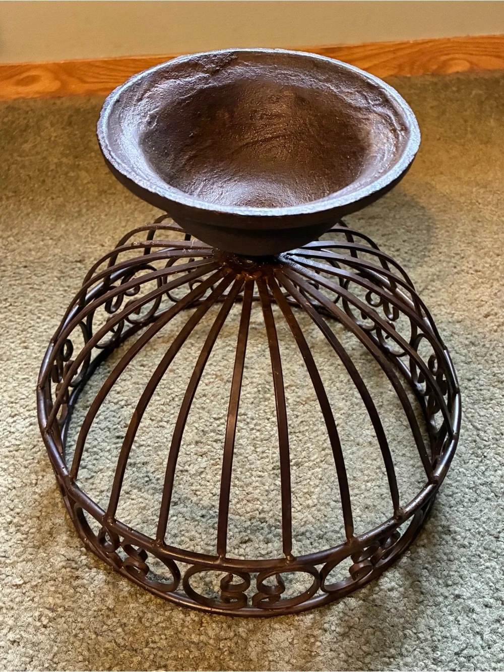 Gorgeous Large Iron Pedestal Open Fruit Vegetable Bowl 9 inches Tall